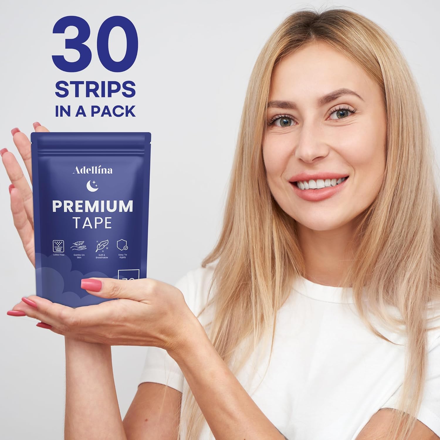 Adellina Dream Mouth Sleep Tape — Premium Soft Micropore, Large (30 Tapes)