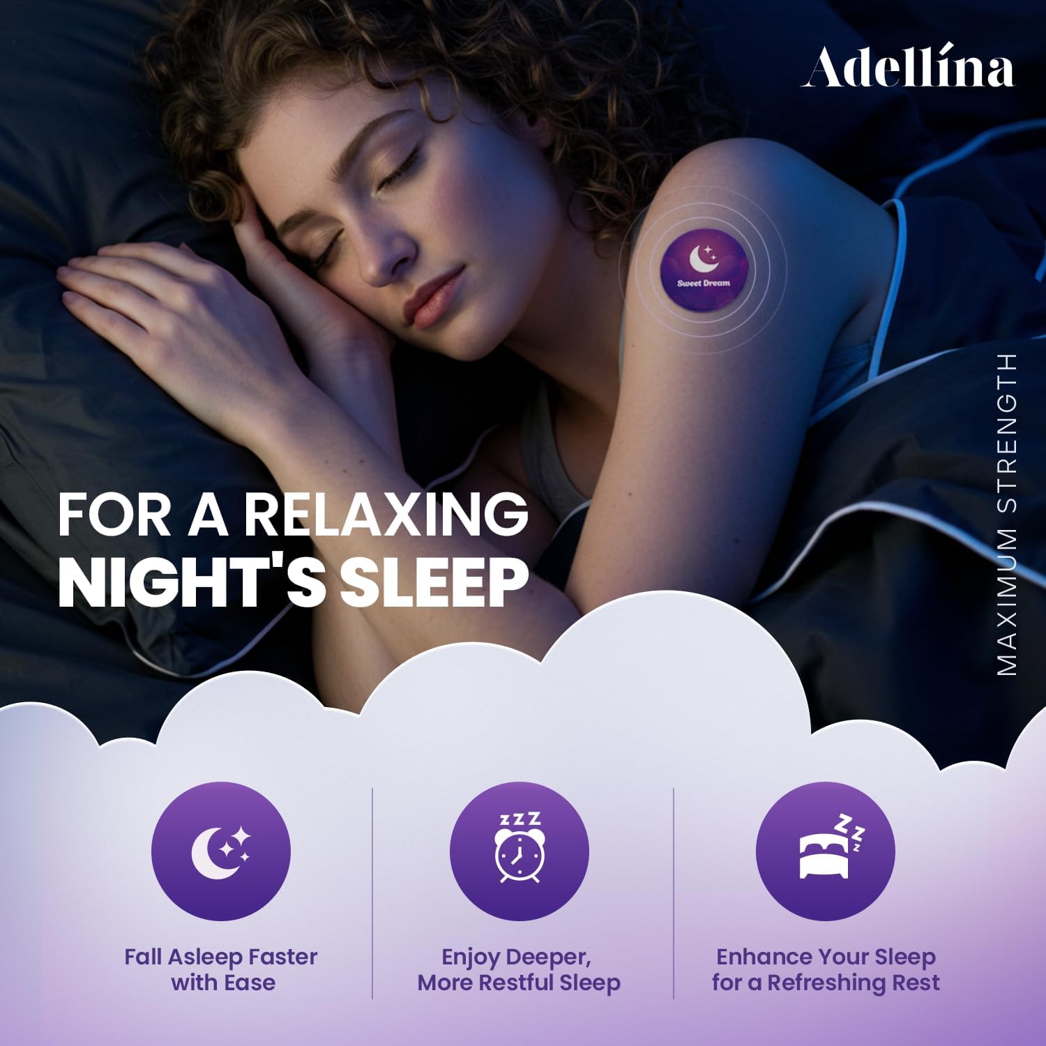 Adellina Sleep Patches for Adults Extra Strength: Easy-to-Apply Sleep Patch with Melatonin & Valerian 30 Patches (Purple)