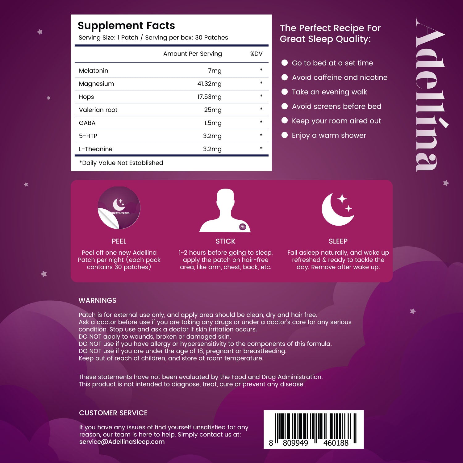Adellina Sleep Patches for Adults 42 Count – Easy-to-Apply Plant-Based Patches with Melatonin & Valerian for Men and Women