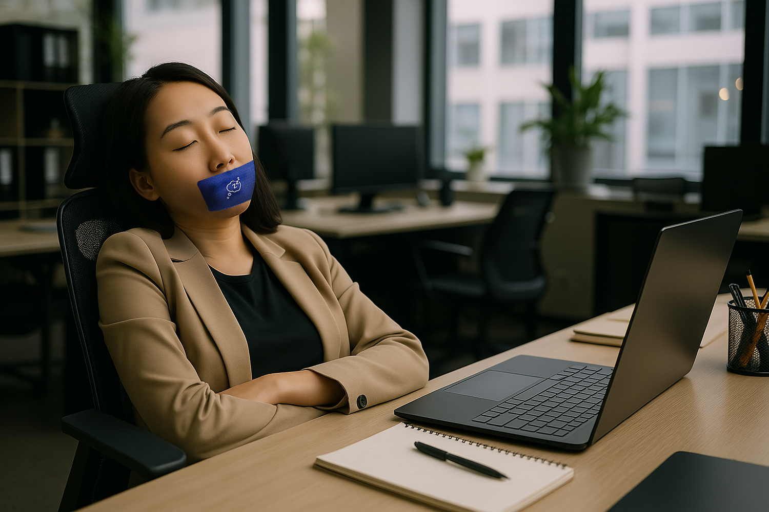 Daytime office power nap with Adellina Dream Mouth Sleep Tape – breathable micropore design