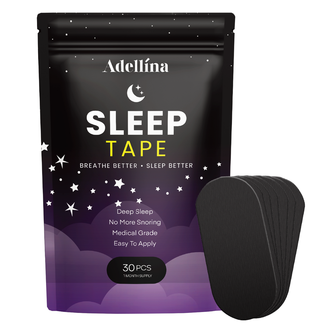 Adellina Basic Mouth Sleep Tape — Soft &amp; Breathable Micropore (30 Tapes)