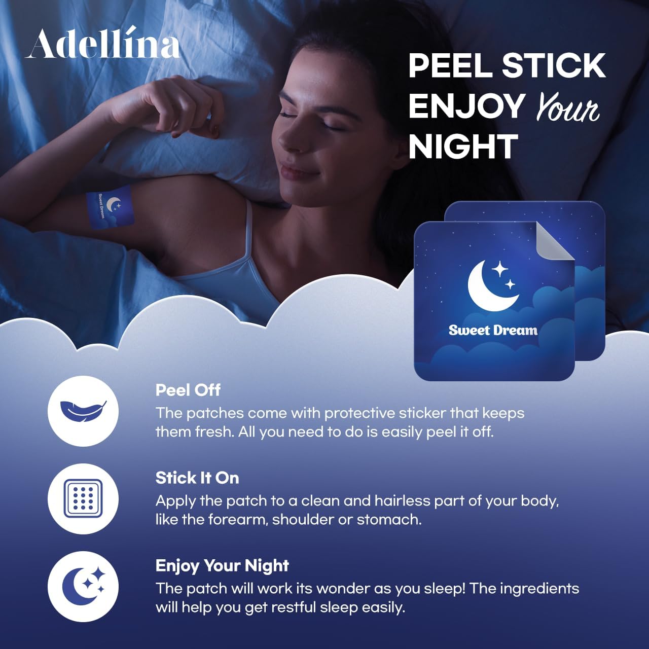 Adellina Mouth Tape for Better Sleep – Large Size (30 Patches), Hypoallergenic & Breathable