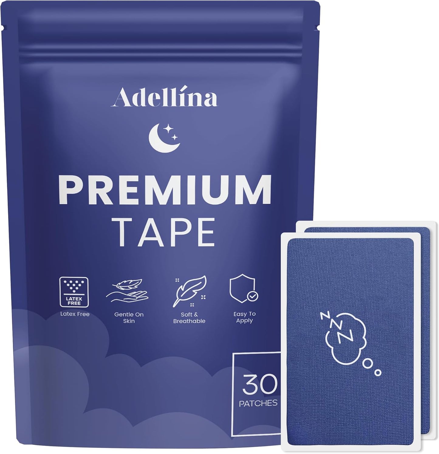 Adellina Mouth Tape for Better Sleep – Large Size (30 Patches), Hypoallergenic & Breathable