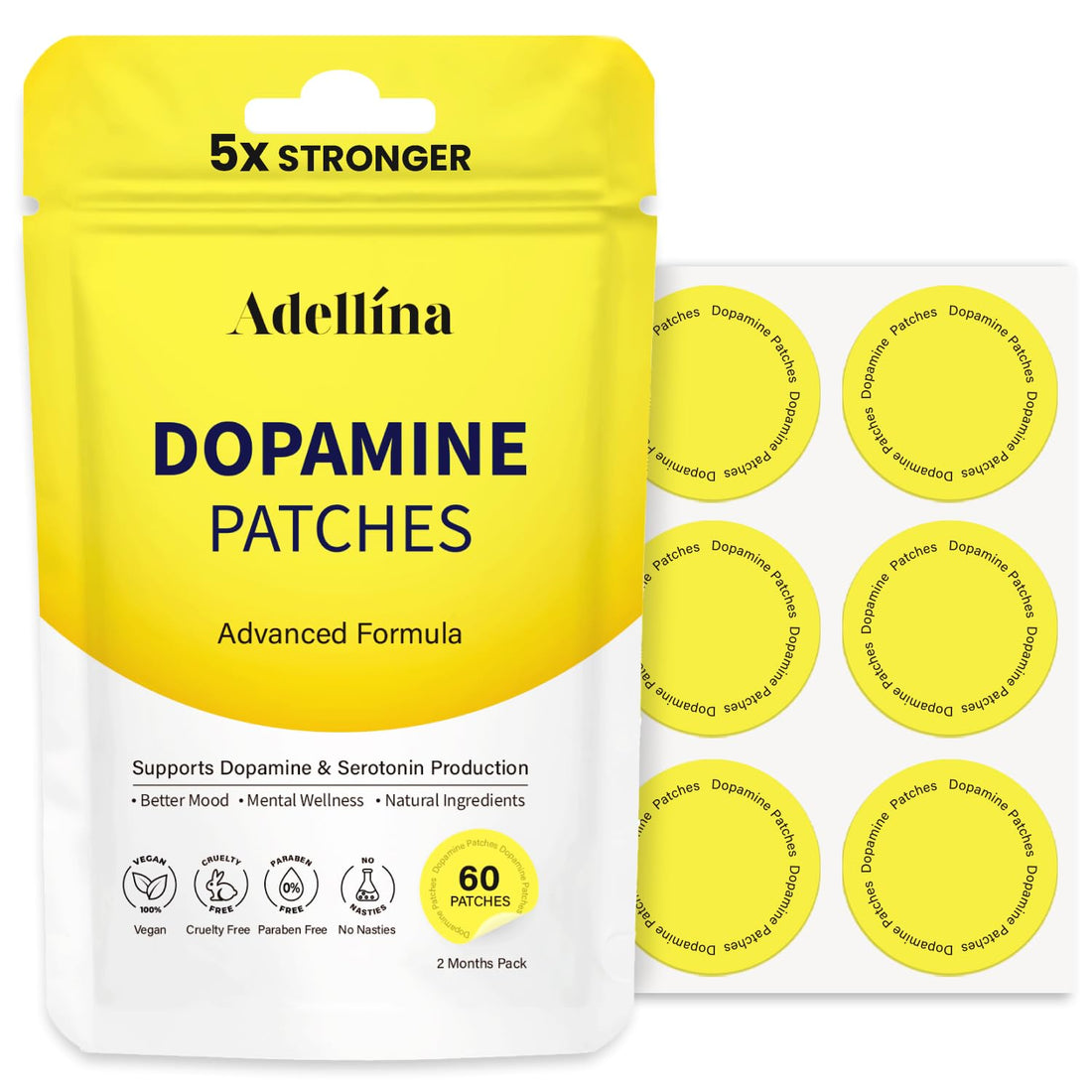 Dopamine Patches Extra Strength 60 Count: Mood Boost Patches for Daily Mental Wellness - Supports Dopamine &amp; Serotonin Balance for Men Women, 2Months Pack