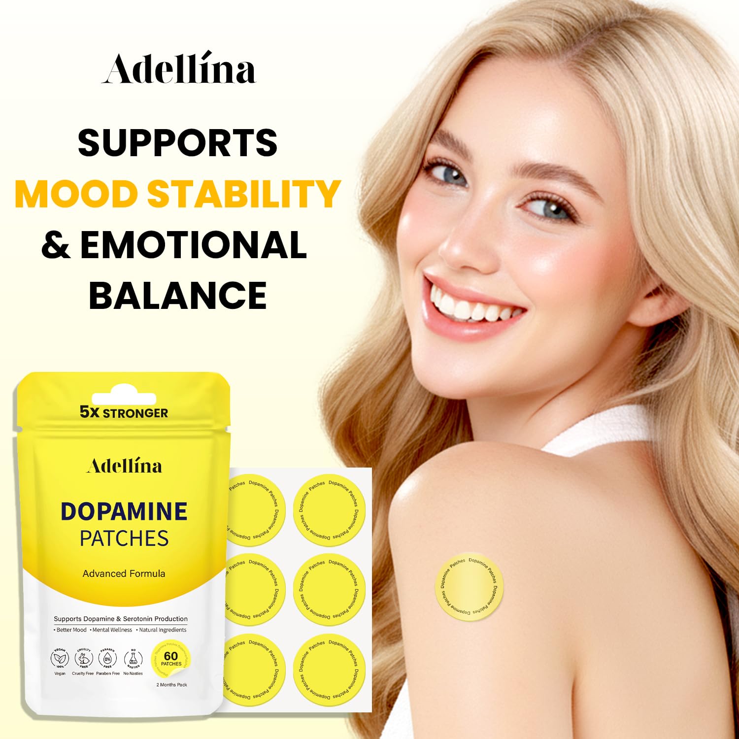 Dopamine Patches Extra Strength 60 Count: Mood Boost Patches for Daily Mental Wellness - Supports Dopamine &amp; Serotonin Balance for Men Women, 2Months Pack