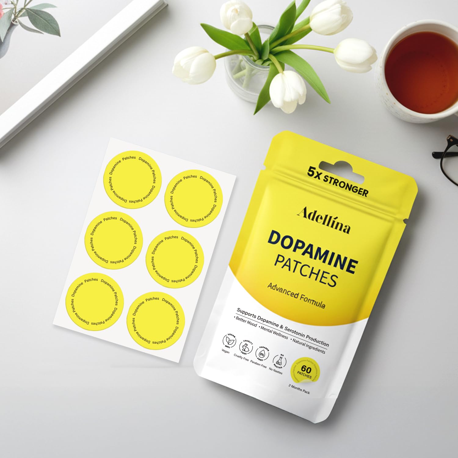 Dopamine Patches Extra Strength 60 Count: Mood Boost Patches for Daily Mental Wellness - Supports Dopamine &amp; Serotonin Balance for Men Women, 2Months Pack