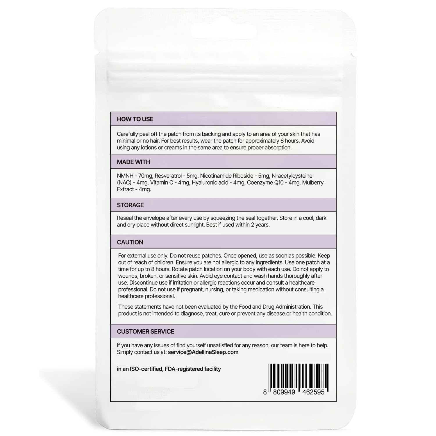 Adellina NAD+ Patches for Women 60 Count: Advanced Formula with NMNH Nicotinamide Coq10-2 Months Pack