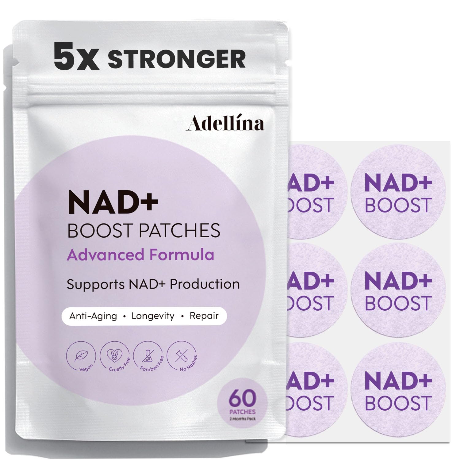 Adellina NAD+ Patches for Women 60 Count: Advanced Formula with NMNH Nicotinamide Coq10-2 Months Pack